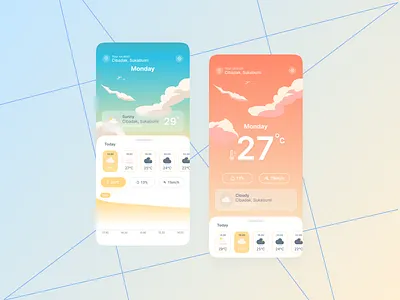 Weatheria - Mobile App Design app bird cloud degree design flat graphic design illustration mobileapp product design sky sun ui ux weather