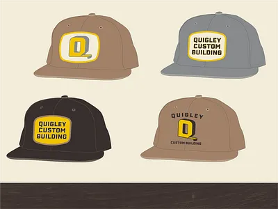 Quigley Custom Hats badge branding design hat illustration logo marketing merchandise vector