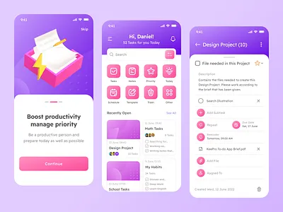 KeePro - Task Management Mobile App 3d app branding color design graphic design illustration logo minimal mobile mobile app mobile ui puple task management todo app typography ui uidesign uiux web des