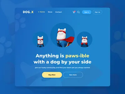 Dog.X 3d dog hero header huskey illustration minimal pet store threedee ui