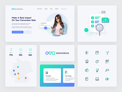 Konversio marketing agency ads branding chart clean conversion conversion rate digital marketing graph icons illustration konversio landing page logo design marketing agency modern presentation report web design