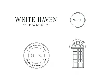 White Haven Home - Branding Icons & Logos brand branding creativity custom icons design door feminine home icons key logo marketplace unlock