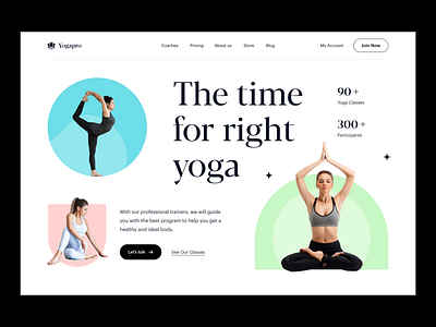 Yoga Website Header agency cleam colors creative excercise fitness header landing page design meditation minimal physical popular sport ui ui designer ux visual designer web workout yoga