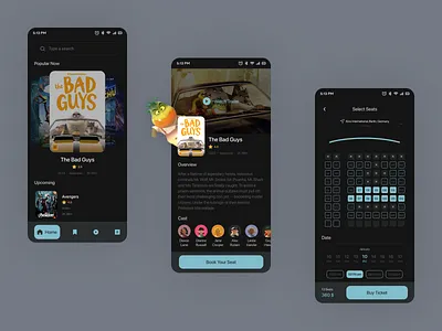 Movie Ticketing App android design cinema app following ios movie app movie ticketing app movies newandnoteworthy popular ticket booking ticketing app ui ui ux ui design uidesign uiux ux