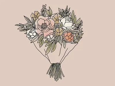 FleuRich Creations - Brand Illustrations bouquet brand branding design feminine floral illustrations flowers illustration linework wedding wrapper bouquet