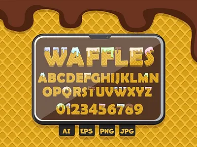 Alphabet, letters, numbers and signs made from waffles 2d game abc adobe illustration alphabet branding countdown design ed education flashcards font graphic design logo pattern symbol texture vector