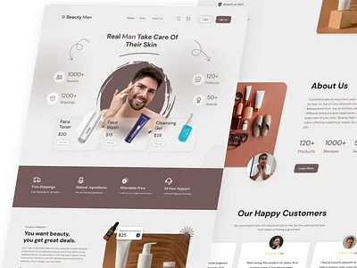 Beauty Man - Skin Care Landing Page beauty branding clean cosmetics design landing page make up minimalist product design skin skin care ui ui design uiux ux web web design
