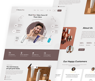 Beauty Man - Skin Care Landing Page beauty branding clean cosmetics design landing page make up minimalist product design skin skin care ui ui design uiux ux web web design