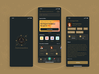 Astrology Mobile App activity app astro astrologer app astrologer profile astrology branding clean design dark theme design logo menu mobile mobile app ui profile typography ui unique ux