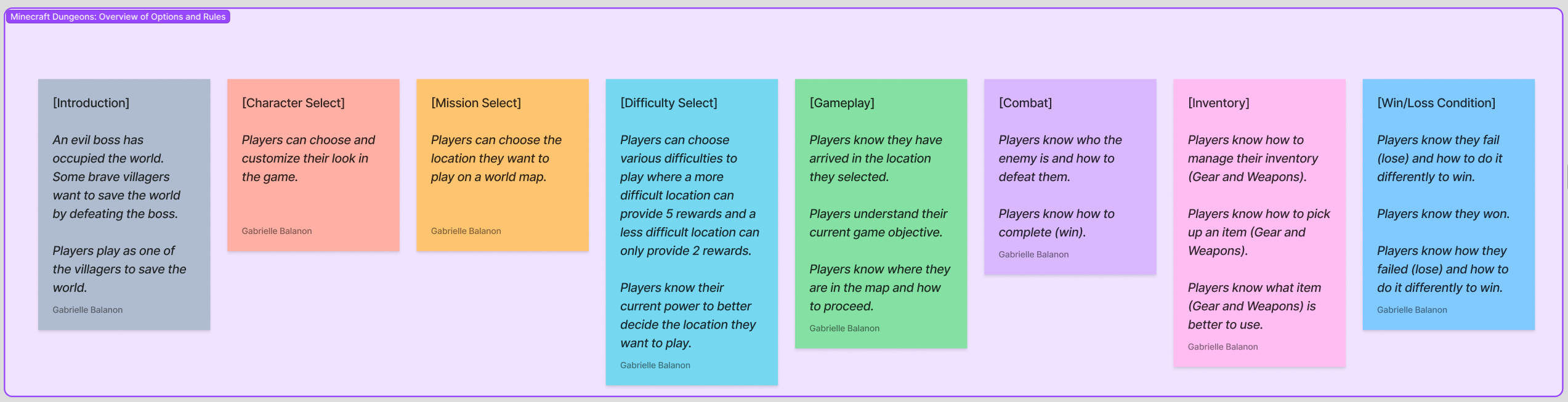 Organized options and rules of the game into categories.