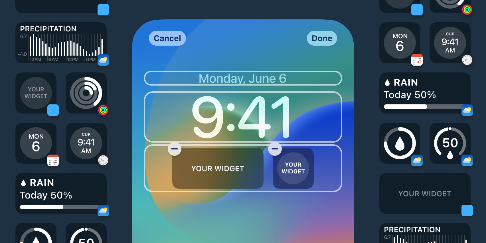 Example of iOS16 Lock Screen widget template for Figma