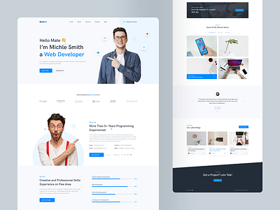 Michel - Web Developer Personal Portfolio UI Design 2020 trends clean design creative design cvresume design design trends designerzafor figma figma template landing page minimalistic personal portfolio personal website porfolio premium template templatecookie ui