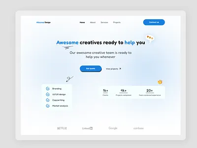 Landing page for a design agency branding design landingpage mobile app ui uiux ux website