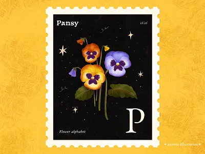 Flower alphabez 16/26 - Pansy abc alphabet art artist book illustration children illustration design draw flower flower alphabet flower art illustration illustrator letter p licensing pansy post washi tape