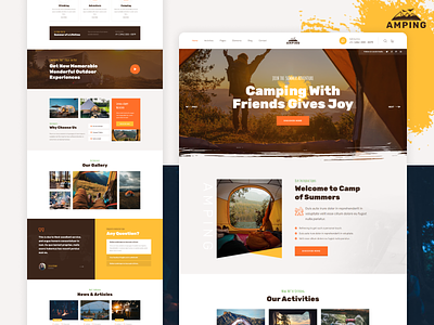 Amping - Camp Organizer Web Design accommodation adventure adventure tours adventure travel booking business camp camper camping clean cottages creative design facilities hiking logo outdoor summer camp ui ux