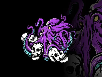 Octopus and skull animal artwork design graphic design illustration octopus skeleton skull vector