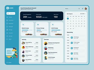 E-Learning Dashboard admin panel analytics dashboard dashboarddesign design e learning education platform interaction design interface landing page minimal modern onlinecourse product design training uiux user dashboard ux web app web design