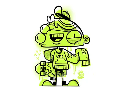 3 Eyed Skater Kid blake stevenson branding cartoon character design cute design illustration jetpacks and rollerskates mascot retro skateboard stencil ui