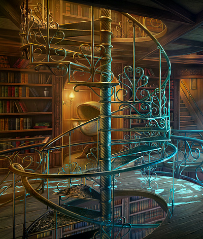 Old Library 2d 3d art design environment games illustration