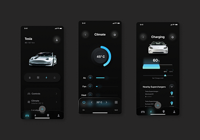 Dark Neumorphism Tesla App app car dark design remotejobs tesla ui uidesign uiux userexperience ux