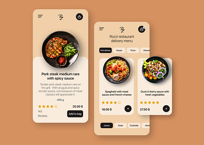 Rozzi restaurant delivery menu App app design ios ui ux