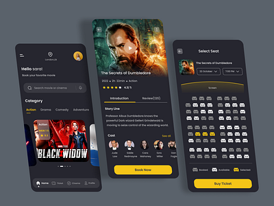 Booking Cinema Ticket App app app design application application ui booking booking app booking cinema booking cinema ticket booking ticket cinema cinema ticket design mobile reservation ticket ui