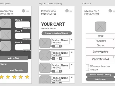 Lofi Wireframe: Dragon Coffee adobexd mobile application ux wireframe