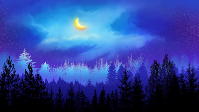 Starry Night Sky With Golden Moon animation beautiful buy clouds design envato forest golden moon half moon illustration landscape moon motion graphics nature parallax ramadan scenery sky starry stars