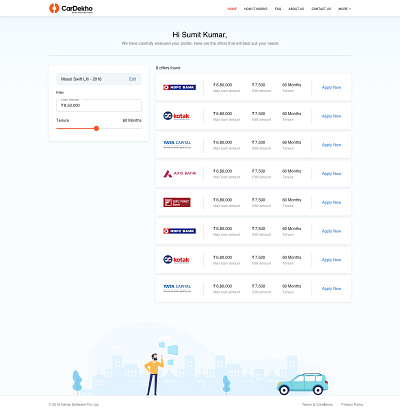 User car loan landing page