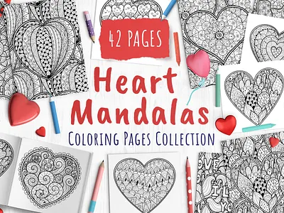 Heart Mandalas Coloring Pages seamless