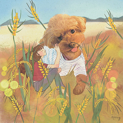 under a field of barley animation character illustration