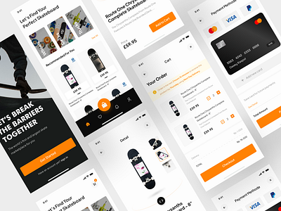 Skateboard Ecommerce Apps app checkout design e commerce app ecommerce ecommerce app ios master card mobile app mobile app design mobile ui online store shop app skate shop skateboard skateboarding ui uidesign ux website