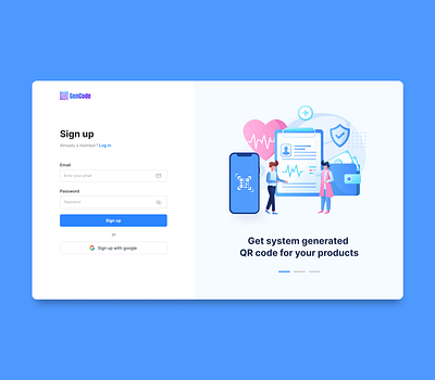 GenCode create dashboard design generate qr login minimal product qr qr code signup ui ux web website