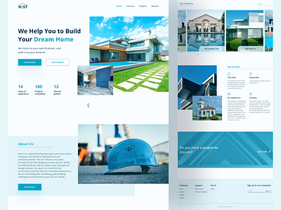 Nest building construction design house landing page minimal ui uiux villa web website