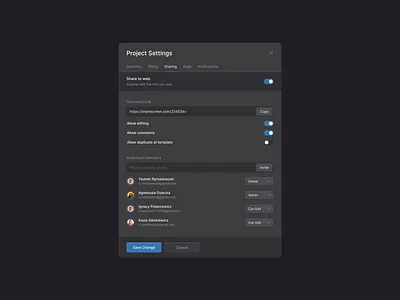 Sharing modal — Dark UI clean dark darkui dashboard design modal ui ux web