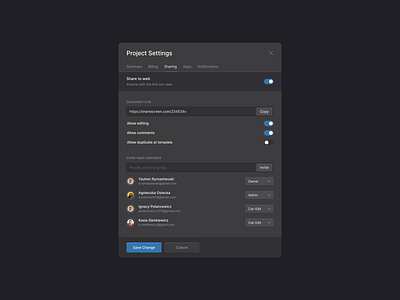 Sharing modal — Dark UI clean dark darkui dashboard design modal ui ux web