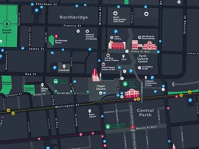 City of Perth - Wayfinding Map & Landmark Design arrow design graphic design journey map minimal pictograms signage suite user wayfinding