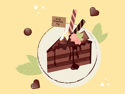 World Chocolate Day adobe illustrator art broiwn cake candy chocolate cake chocolate day chocolate lover design graphic design illustration inspiration lover mood slice strawberry vector world