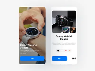 E-Commerce App - Galaxy Watch4 Classic app apple blue clean commerce ecommerce galaxy minimalistic mobile samsung shop top ui ux watch