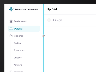 Department of Defense - Upload Sortie, Navigation width adjust aerospace aviation b2b data defense department of defense design dod flat light mode minimal navigation progress indicator saas sidebar stepper ui upload ux ux design