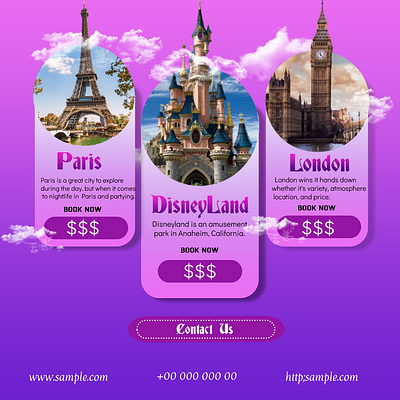 Travel Poster branding design disneyland gradient graphic design illustration london paris photoshop poster design travel trending vector