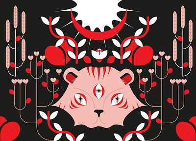 pink tiger ai animal design fowers illustration logo minimal vector