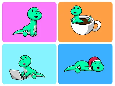 Cute Dino animal brontosaurus cartoon character design dino dinosaur flat giant illustration jurassic logo mascot pet predator trex vector wildlife