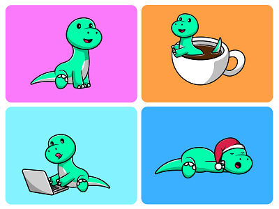 Cute Dino animal brontosaurus cartoon character design dino dinosaur flat giant illustration jurassic logo mascot pet predator trex vector wildlife