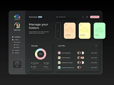 Dashboard for managing folders/files on cloud app dashboard graphic design illustration ui user experience user interface ux web design