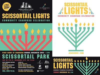 Scissortail Lights Community Chanukah Celebration branding celebration chanukah community jewish judaism lights logo menorah okc oklahoma oklahoma city park public park religion scissortail park
