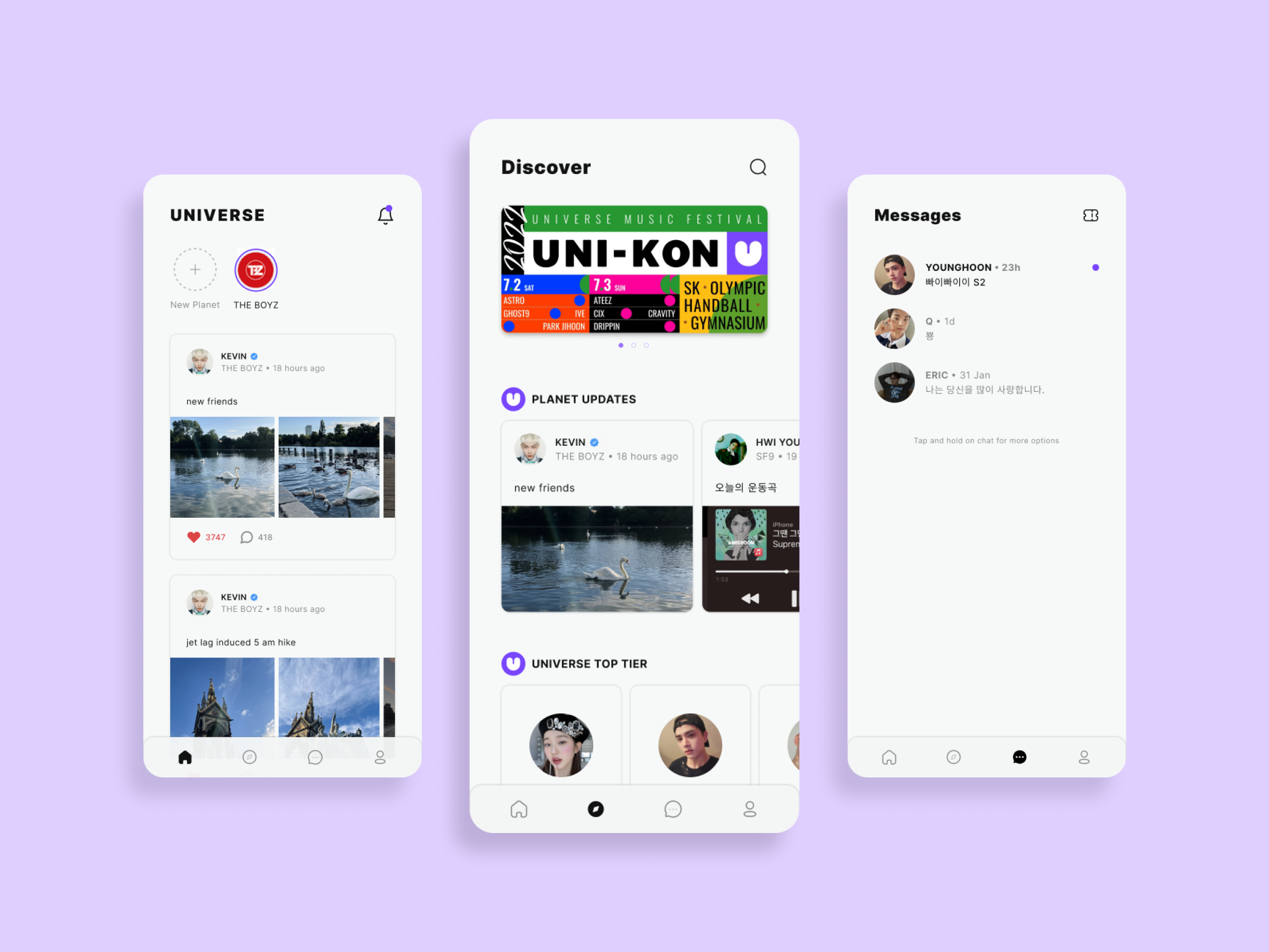 [Exploration] Universe - All in One Global Fandom Platform app artists design fans mobile socialmedia typography ui universe ux