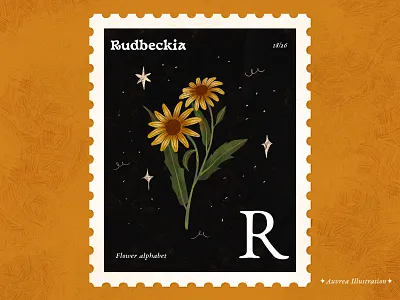Flower alphabet 18/26 - Rudbeckia abc alphabet art artist book illustration children illustration design draw flower flower art flower illustration illustration illustrator letter r licensing plant post poster rudbeckia washi tape