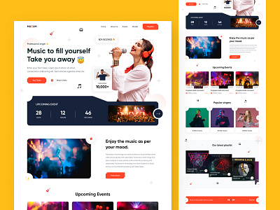 Music Concert Website Design clean colorful concert home page landing page minimal music singer song trendy ui ui design ui designer uiux ux ux design web web ui website website design