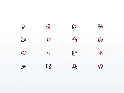 Minimalistic Iconography Set for Consulting Company apple black brand branding clean design graphic design icon iconography illustration logo minimal red set sharp sleek ui